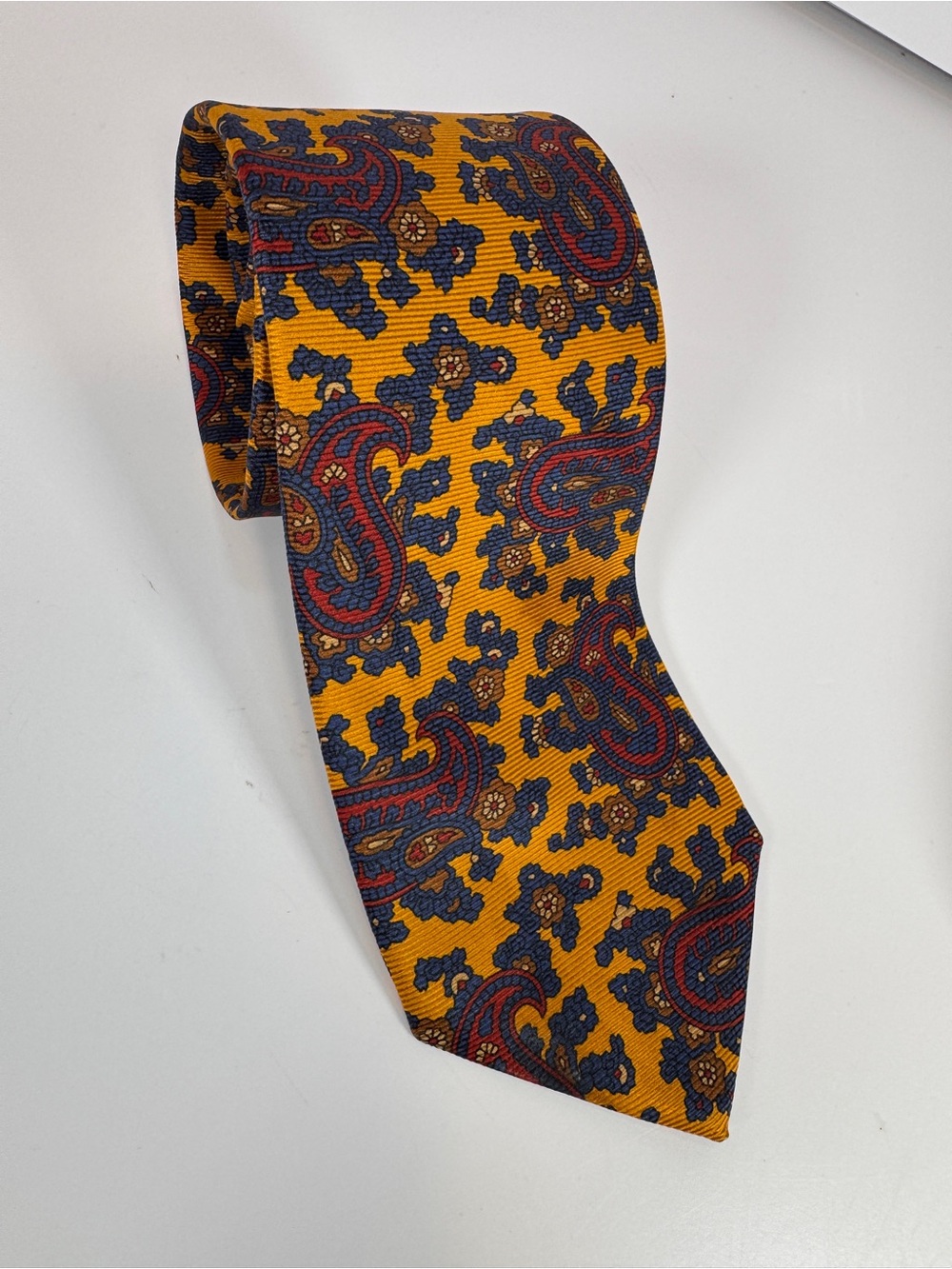 Vintage Brooks Brothers Gold Navy Blue Red Paisley Floral 100% Silk Tie